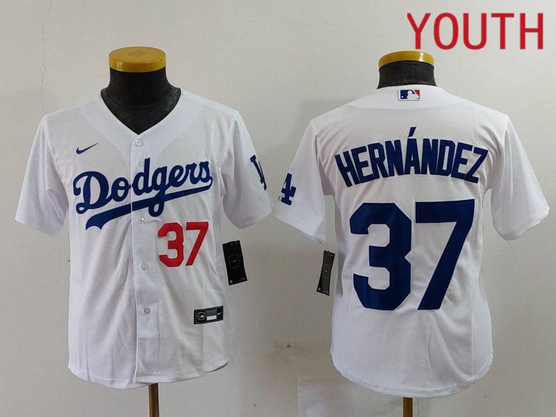 Youth Los Angeles Dodgers #37 Hernandez White Nike Game 2024 MLB Jersey style 7242